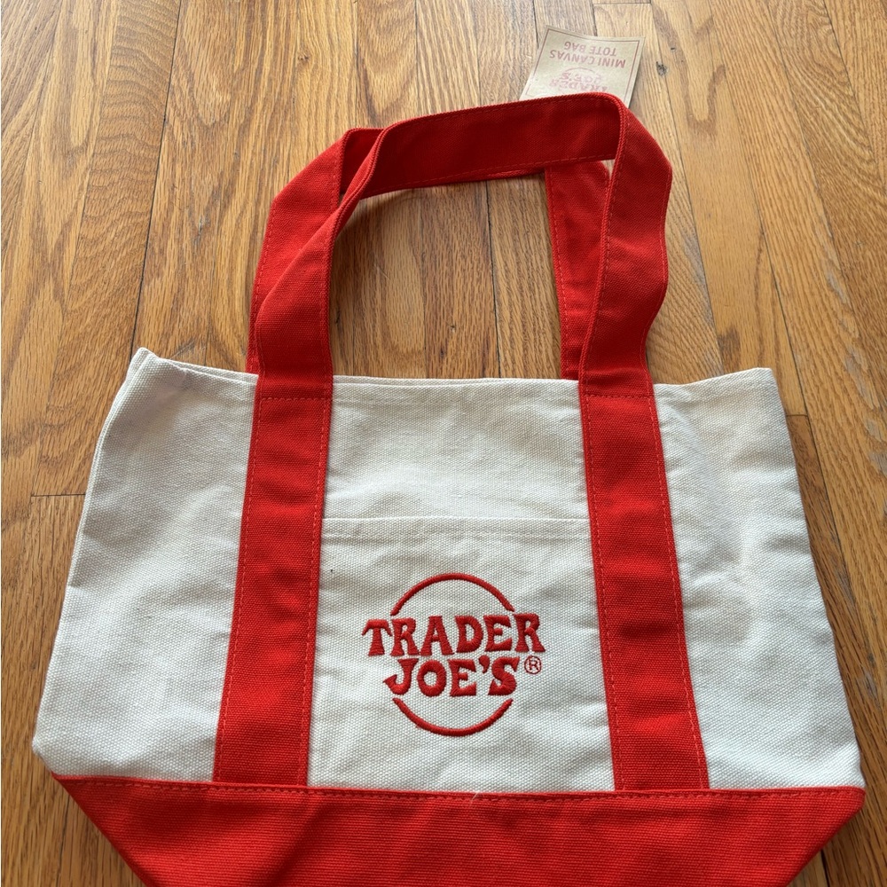 Trader Joe’s Mini Canvas Tote Bag NWT Red and White Tote Bag